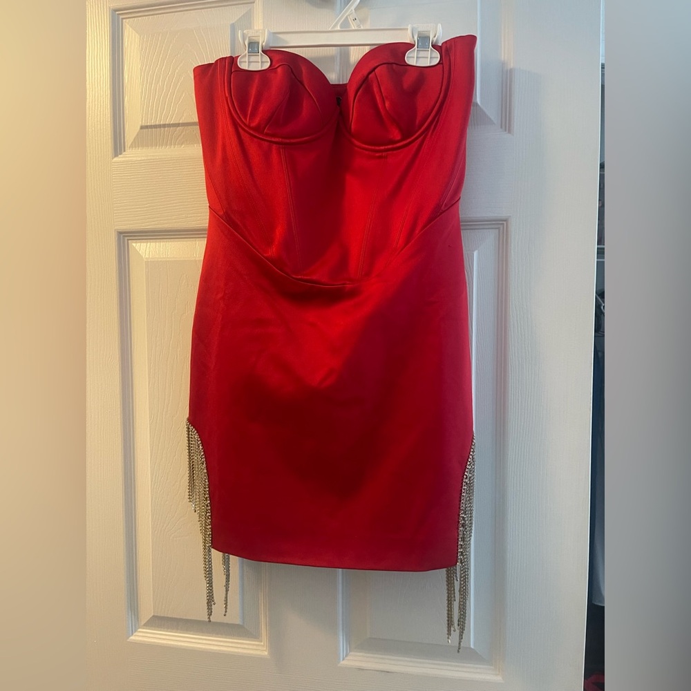 Fashion Nova Red Mini Dress with Gold Chain Accents